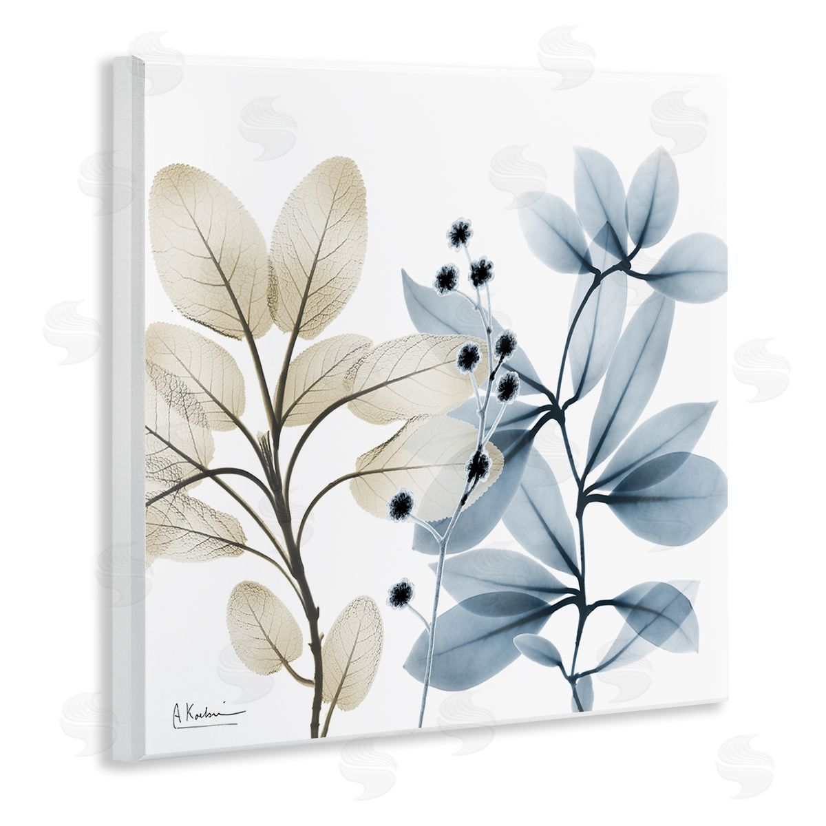 Albert Koetsier Blue & Beige Plants Wooden Wall Plaque Art Print