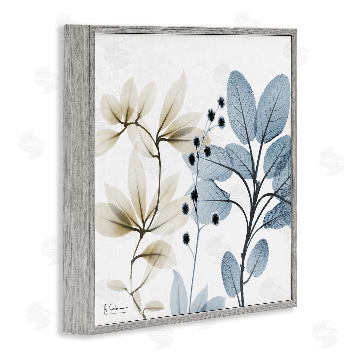 Modern Herb Sprigs Grey Frame Print Wall Art, Home Decor by Albert Koetsier