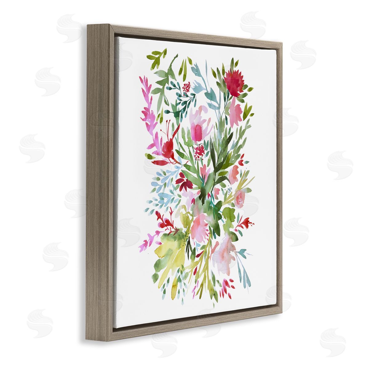 Claudia Bianchi Garden Flowers Pattern Brown Floating Frame Canvas Wall Art Print