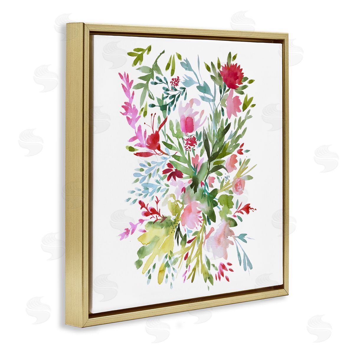Claudia Bianchi Garden Flowers Pattern Gold Floating Frame Canvas Wall Art Print