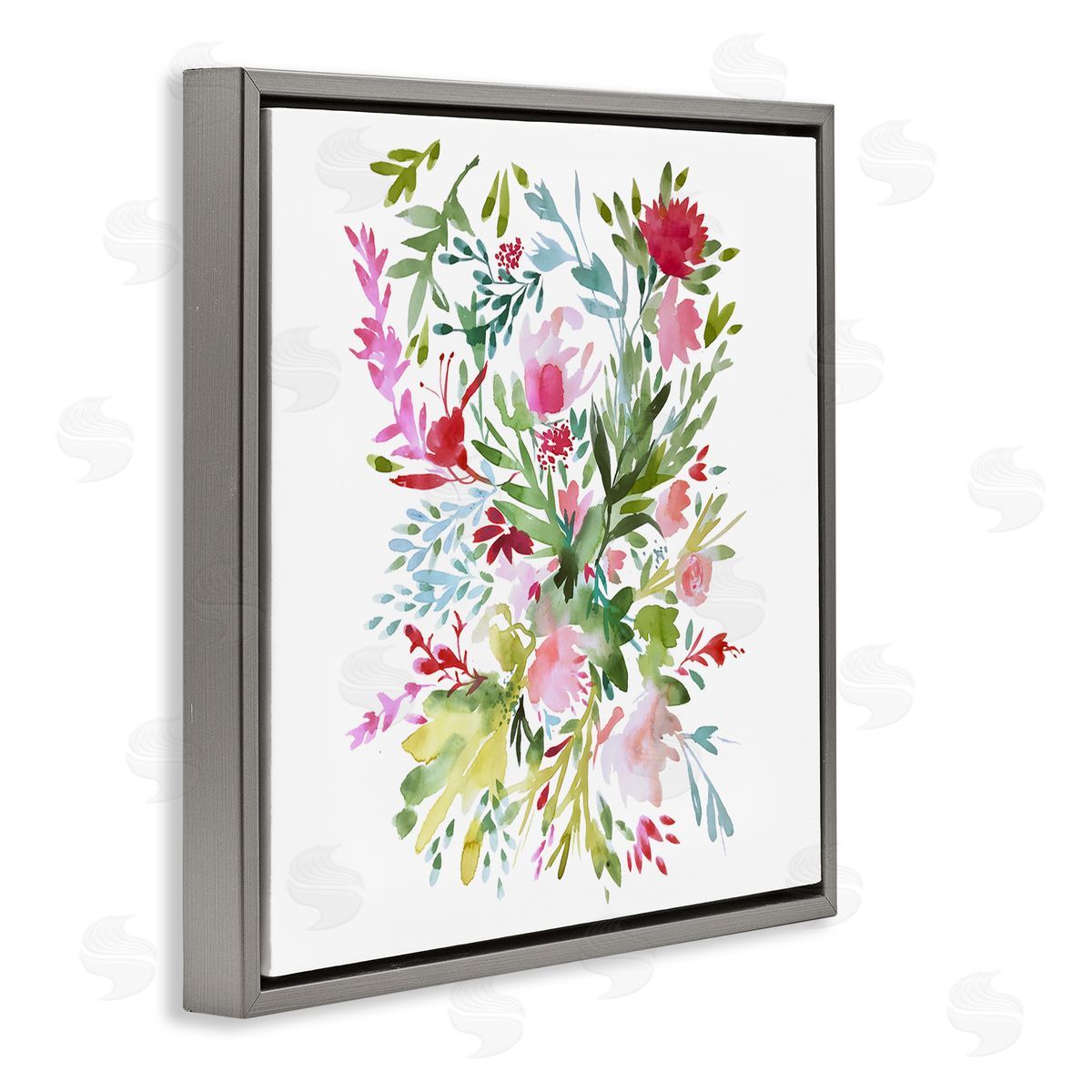 Claudia Bianchi Garden Flowers Pattern Gray Floating Frame Canvas Wall Art Print