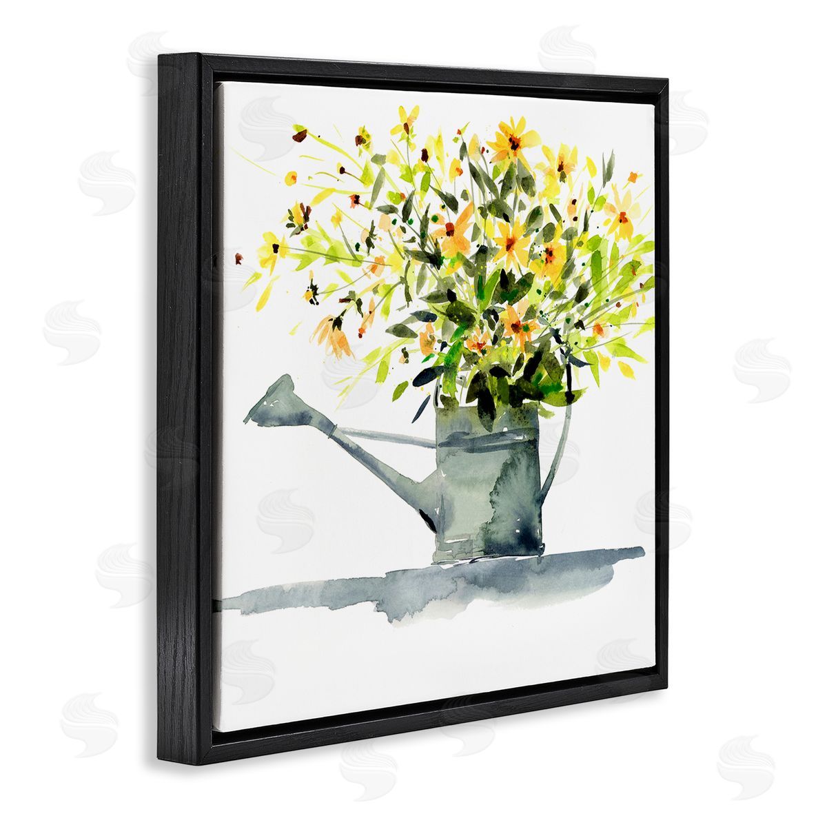 Claudia Bianchi Daisies in Watering Can Black Floating Frame Canvas Wall Art Print