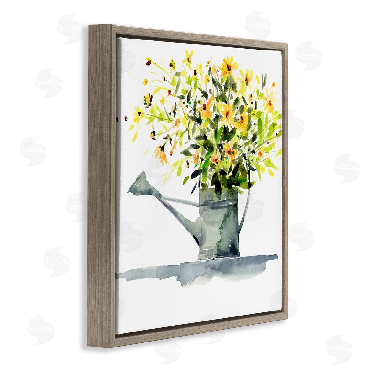 Claudia Bianchi Daisies in Watering Can Brown Floating Frame Canvas Wall Art Print