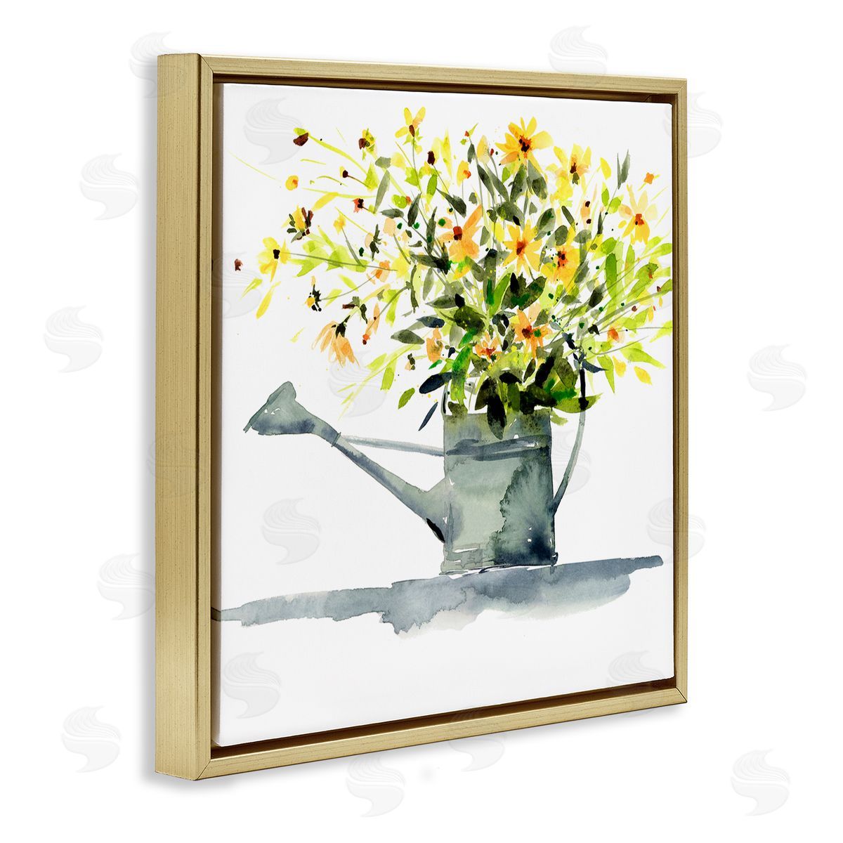 Claudia Bianchi Daisies in Watering Can Gold Floating Frame Canvas Wall Art Print