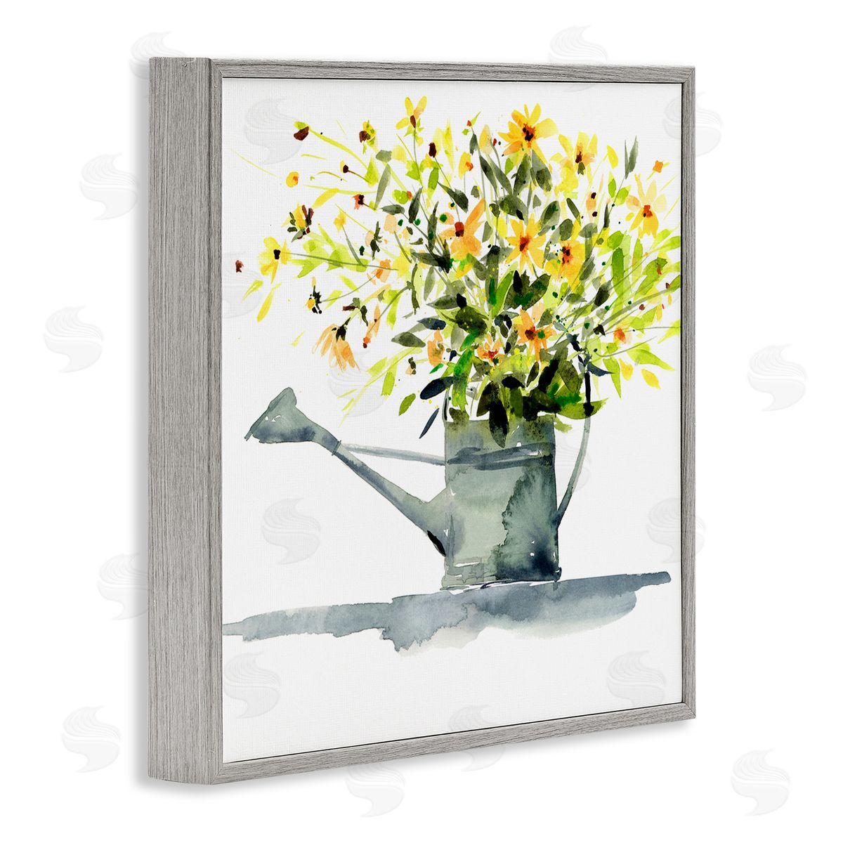Claudia Bianchi Daisies in Watering Can Gray Framed Glicee Wall Art Print