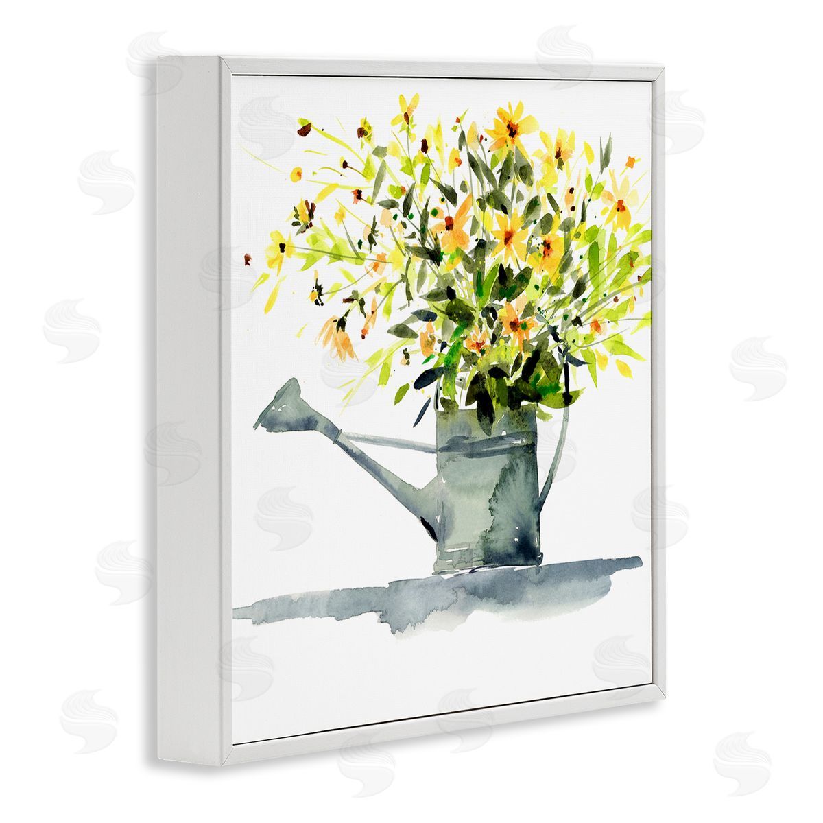 Claudia Bianchi Daisies in Watering Can White Framed Glicee Wall Art Print