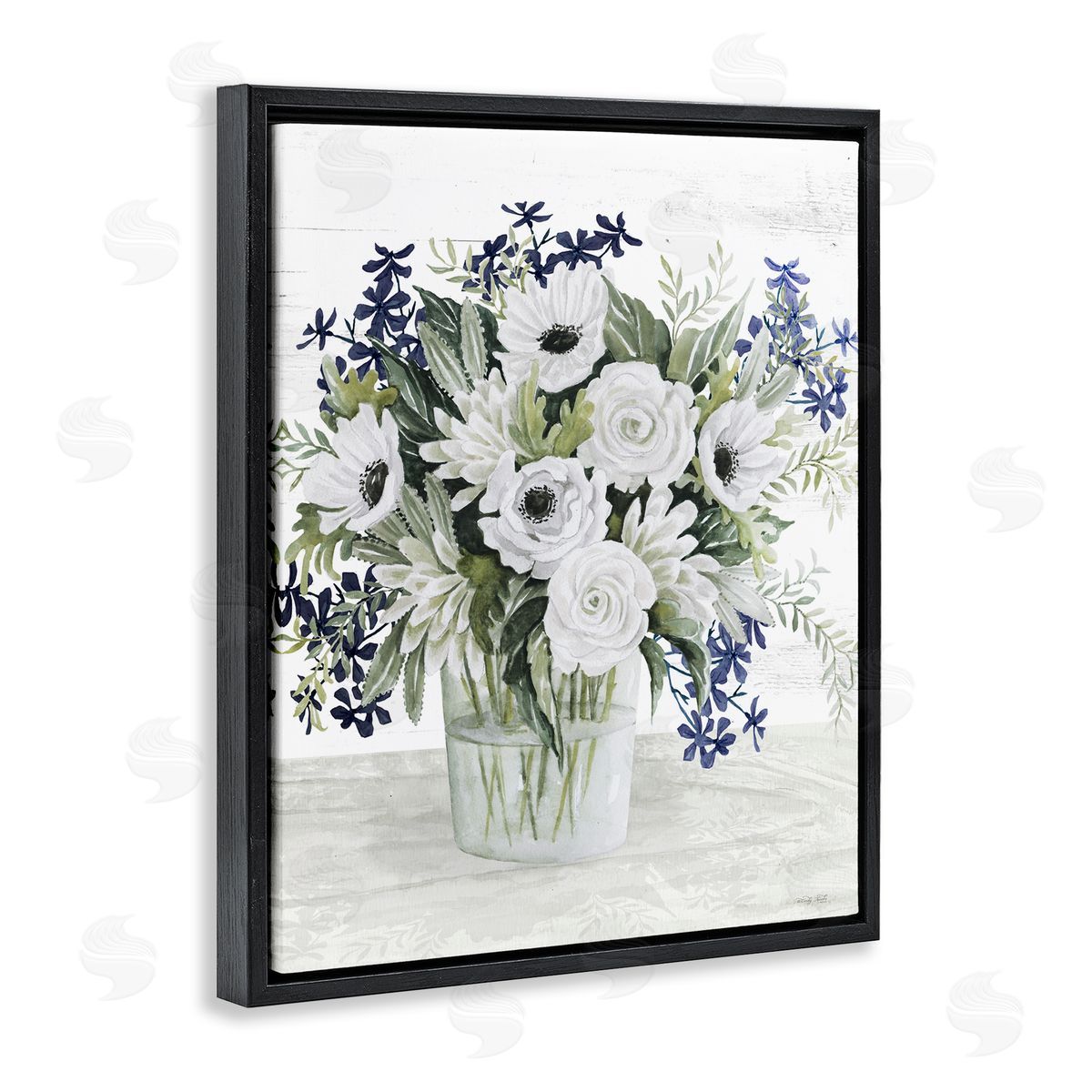 Mixed White Anemone Vase Black Floating Frame Canvas Wall Art, Home Decor by Cindy Jacobs