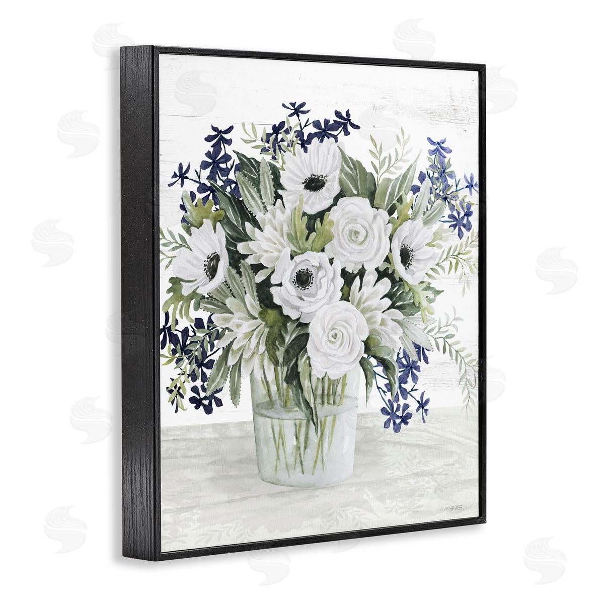 Mixed White Anemone Vase Black Frame Print Wall Art, Home Decor by Cindy Jacobs