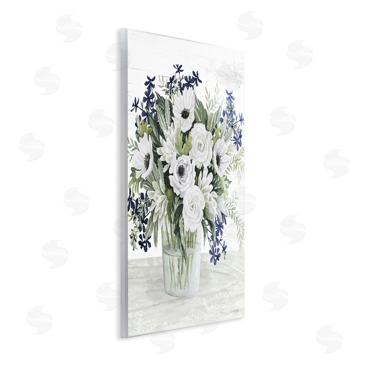 Mixed White Anemone Vase Wood Plaque Wall Art, Home Decor by Cindy Jacobs