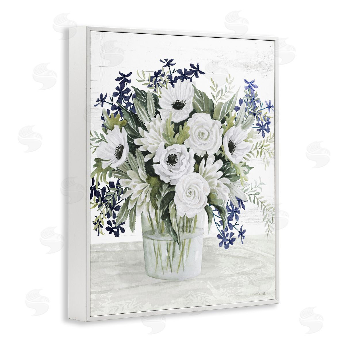 Mixed White Anemone Vase White Frame Print Wall Art, Home Decor by Cindy Jacobs