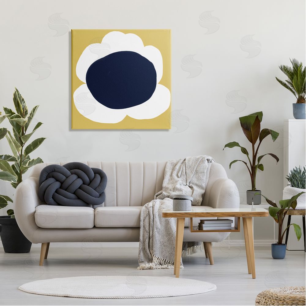 Deborah Velasquez Modern Flower on Yellow Canvas Wall Art in Room