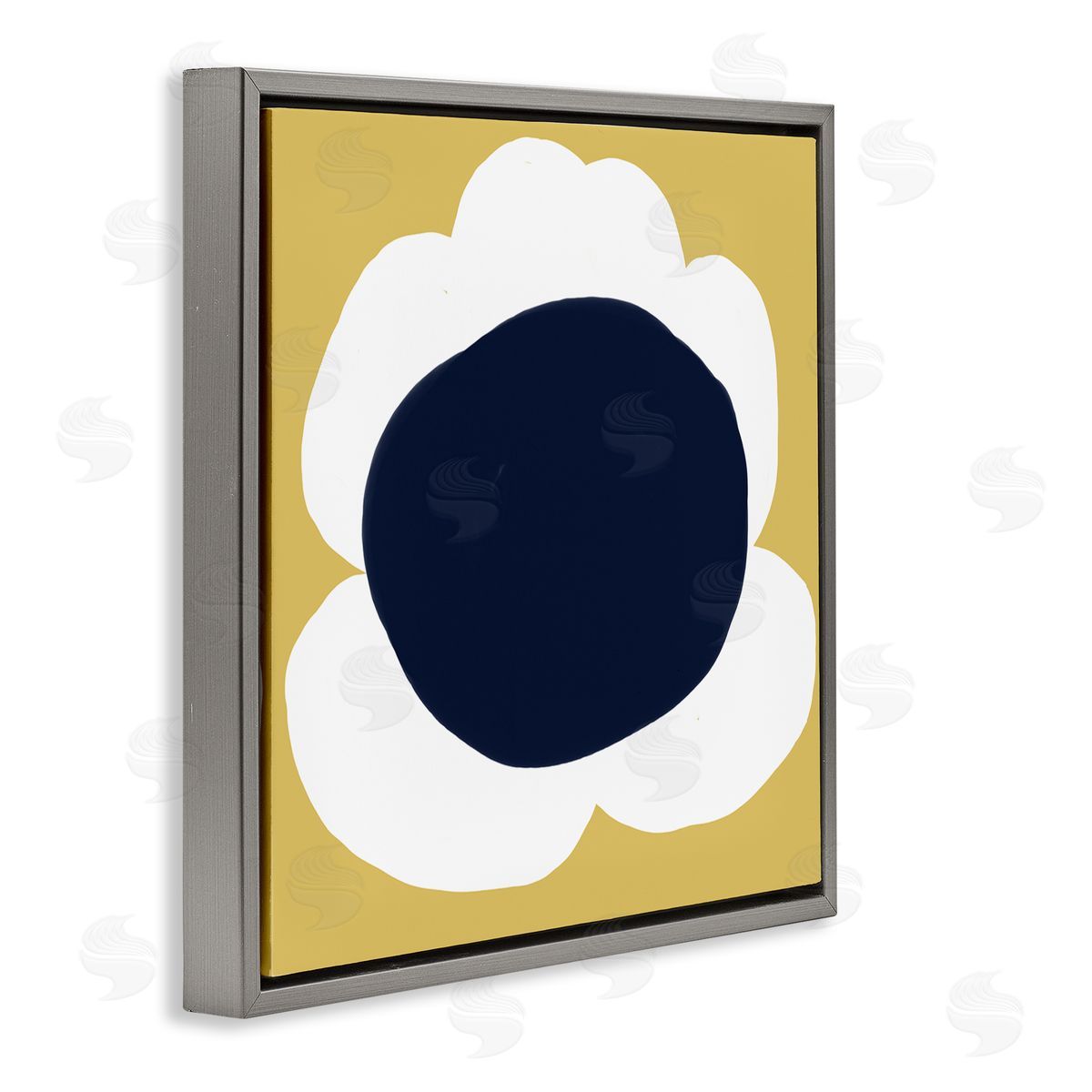 Deborah Velasquez Modern Flower on Yellow Gray Floating Frame Canvas Wall Art Print