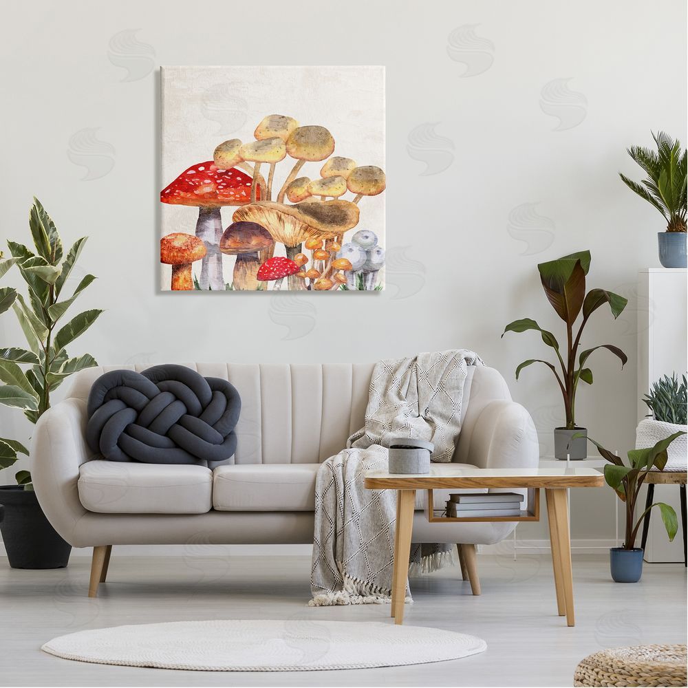 Kim Allen Mixed Woodland Mushrooms Canvas Wall Art in Room