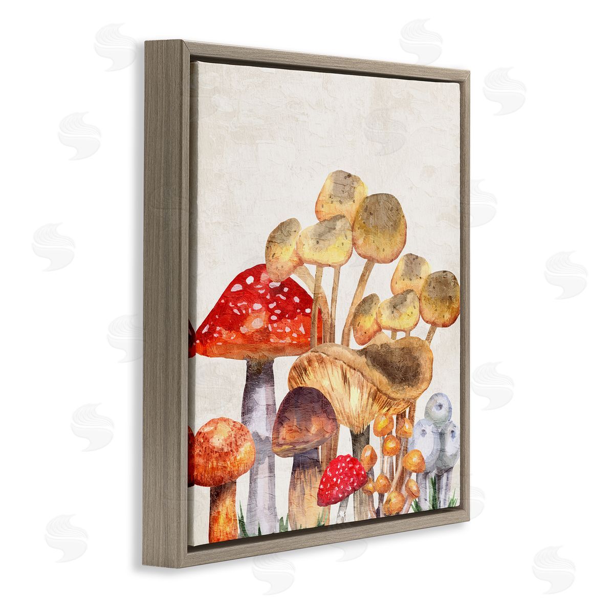 Kim Allen Mixed Woodland Mushrooms Brown Floating Frame Canvas Wall Art Print