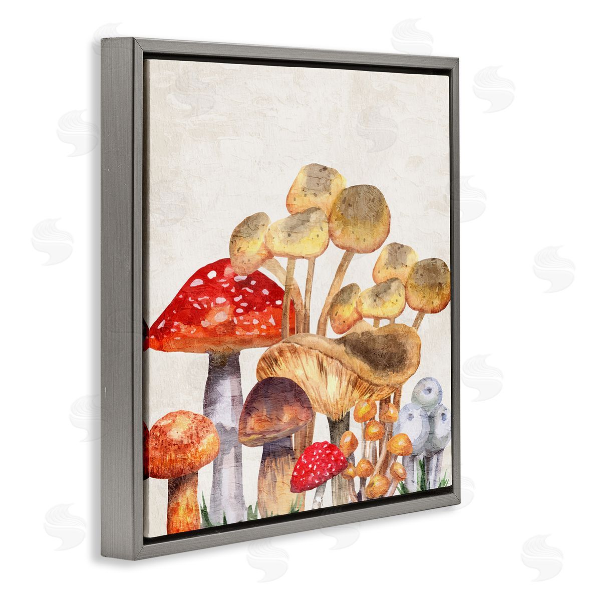 Kim Allen Mixed Woodland Mushrooms Gray Floating Frame Canvas Wall Art Print