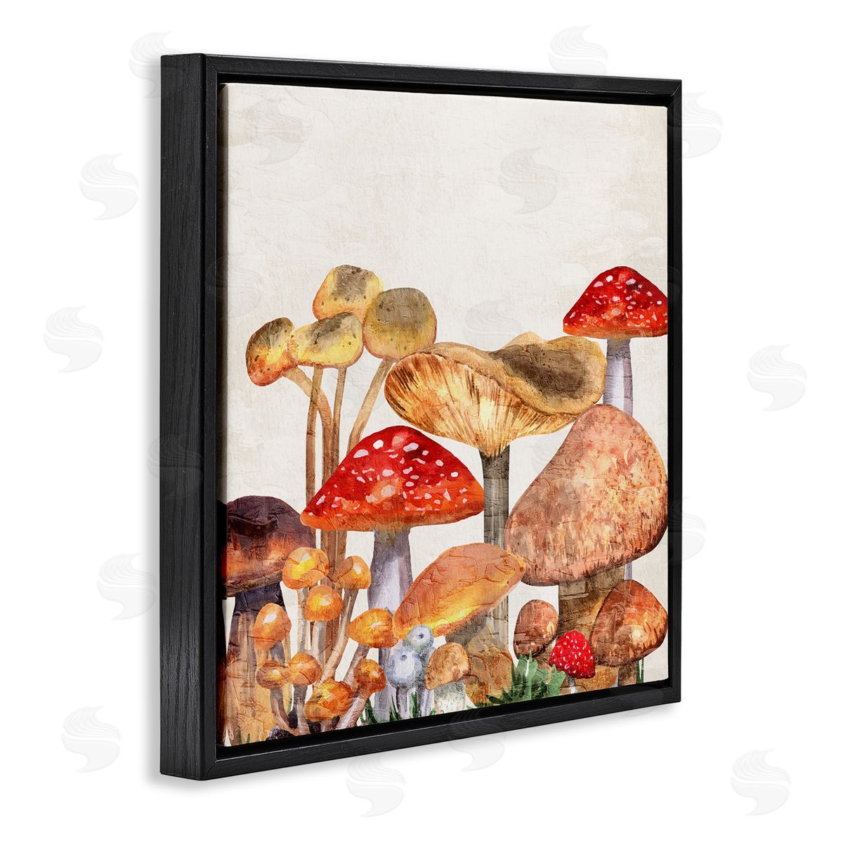 Rustic Woodland Mushrooms Black Floating Frame Canvas Wall Art, Home Decor by Kim Allen