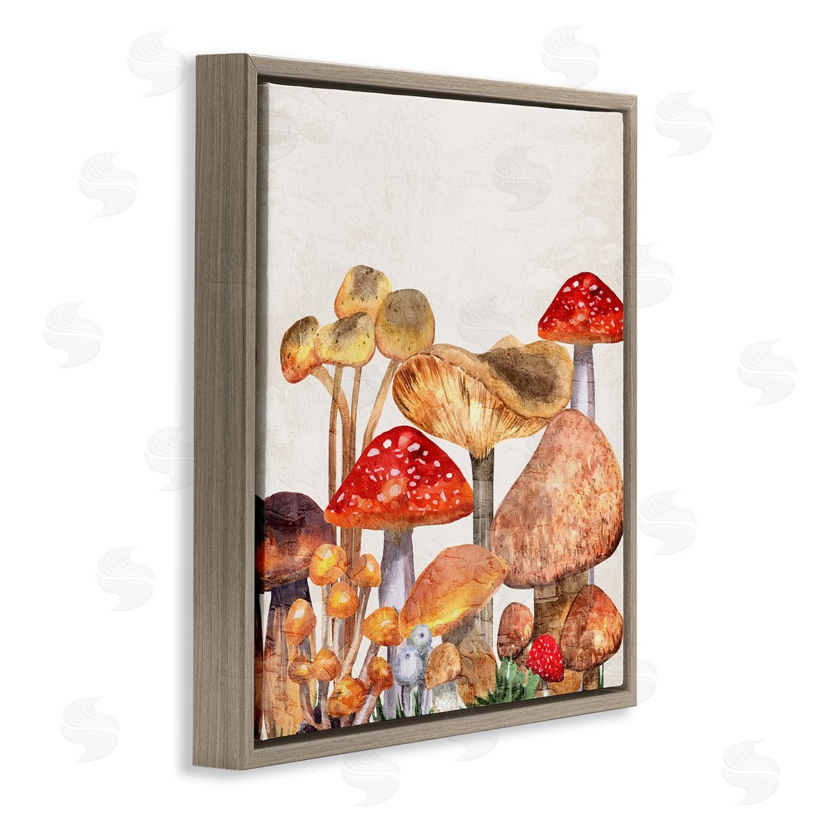 Rustic Woodland Mushrooms Brown Floating Frame Canvas Wall Art, Home Decor by Kim Allen