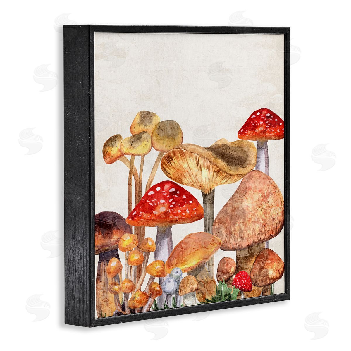 Rustic Woodland Mushrooms Black Frame Print Wall Art, Home Decor by Kim Allen