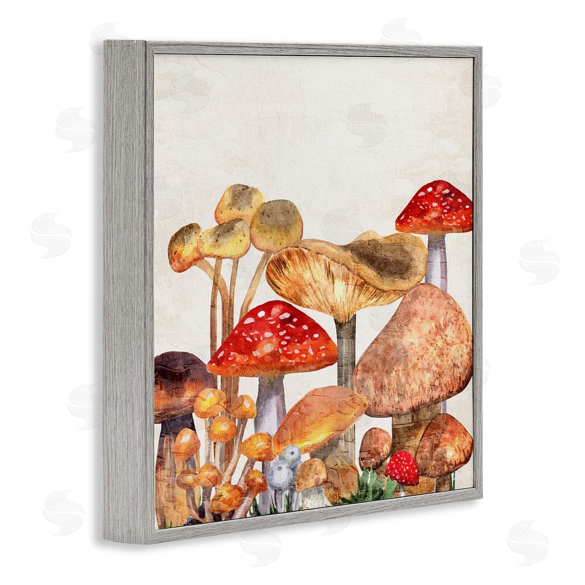 Rustic Woodland Mushrooms Grey Frame Print Wall Art, Home Decor by Kim Allen