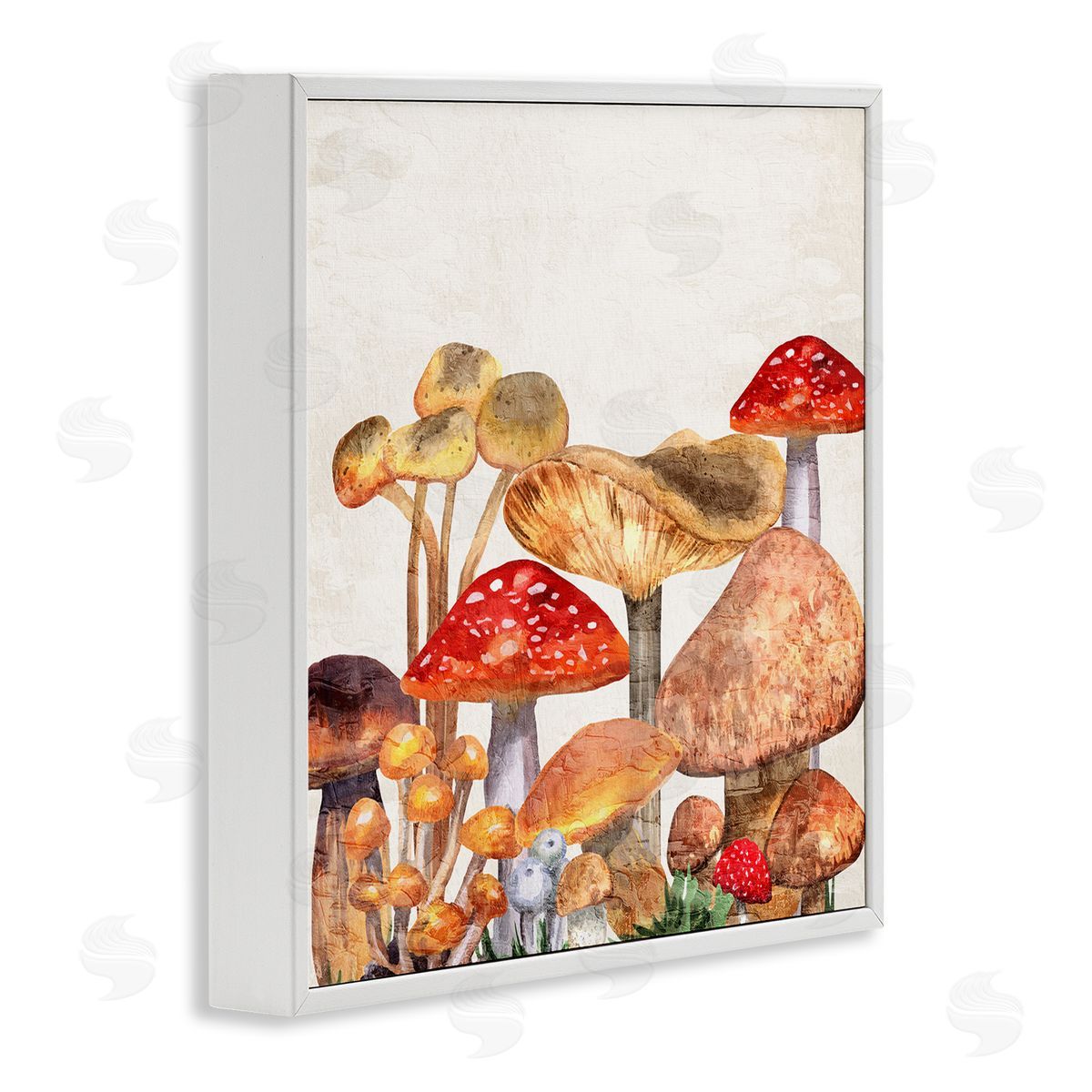 Rustic Woodland Mushrooms White Frame Print Wall Art, Home Decor by Kim Allen