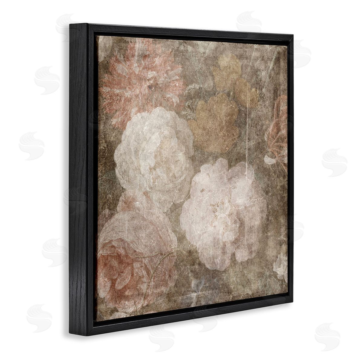 LSR Design Studio Vintage Peony Blooms Black Floating Frame Canvas Wall Art Print