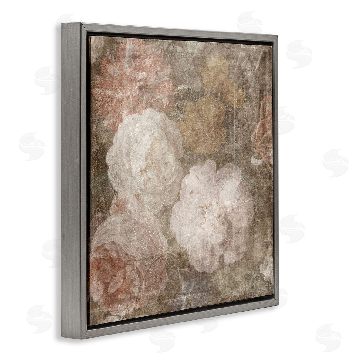 LSR Design Studio Vintage Peony Blooms Gray Floating Frame Canvas Wall Art Print