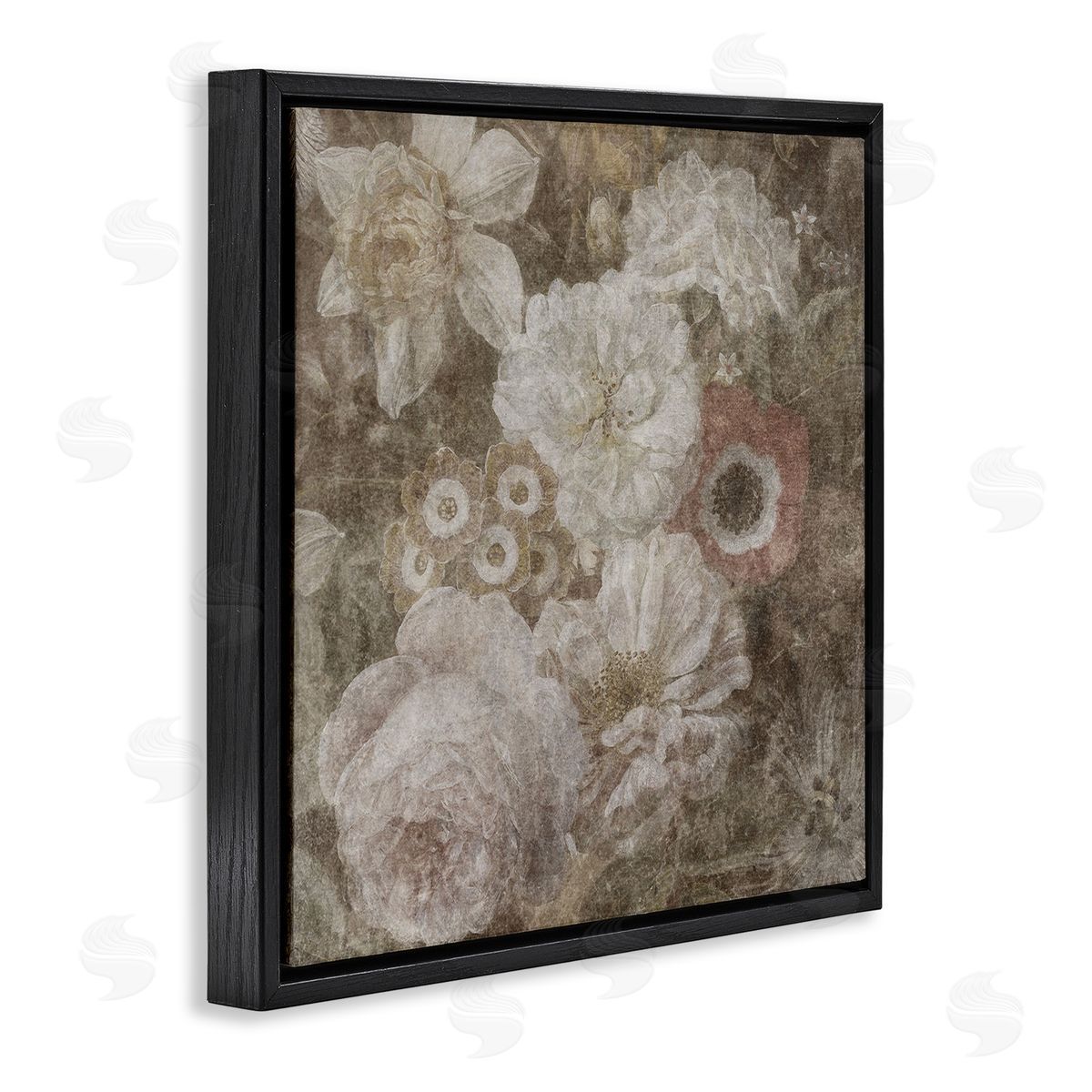LSR Design Studio Antique Flower Arrangement Black Floating Frame Canvas Wall Art Print