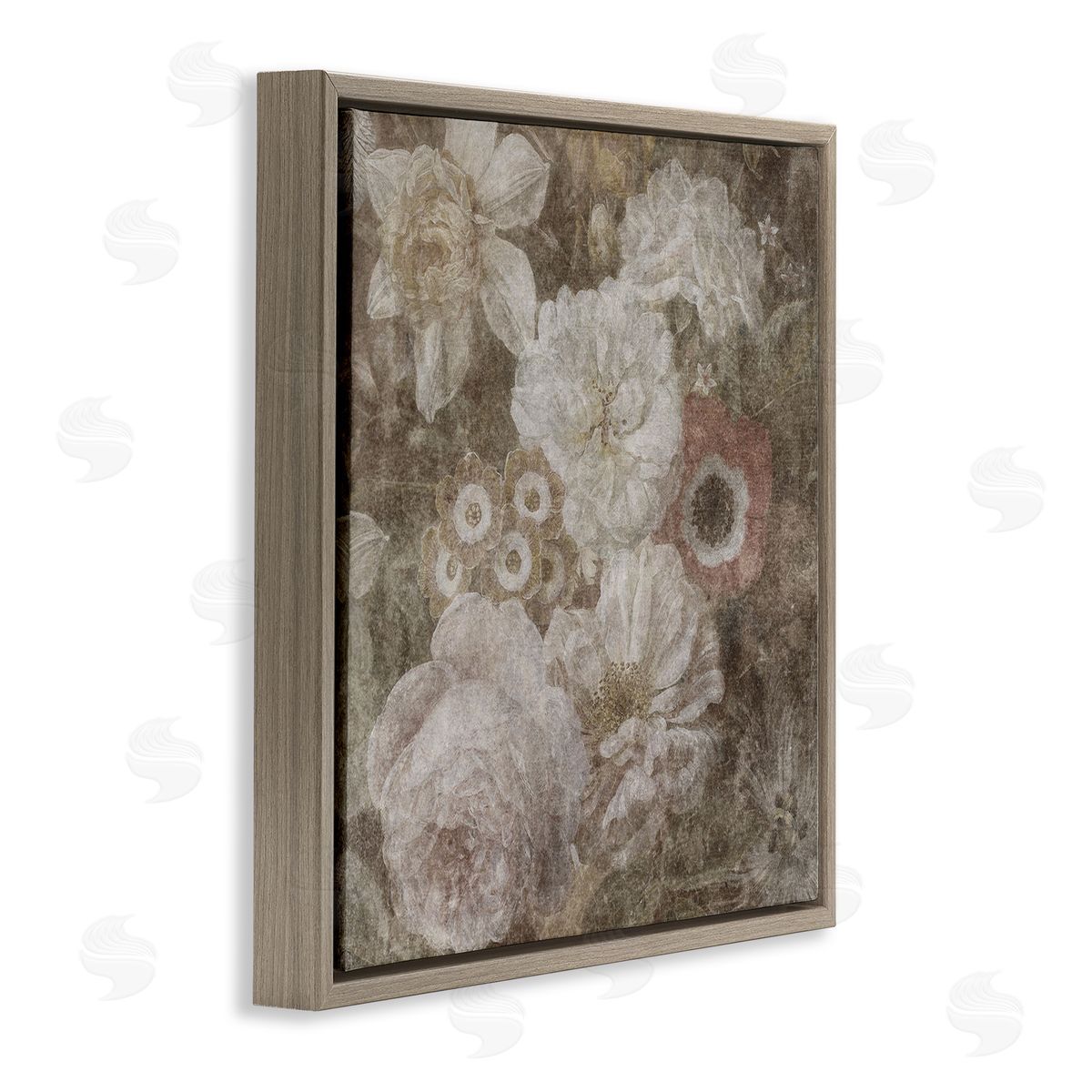 LSR Design Studio Antique Flower Arrangement Brown Floating Frame Canvas Wall Art Print