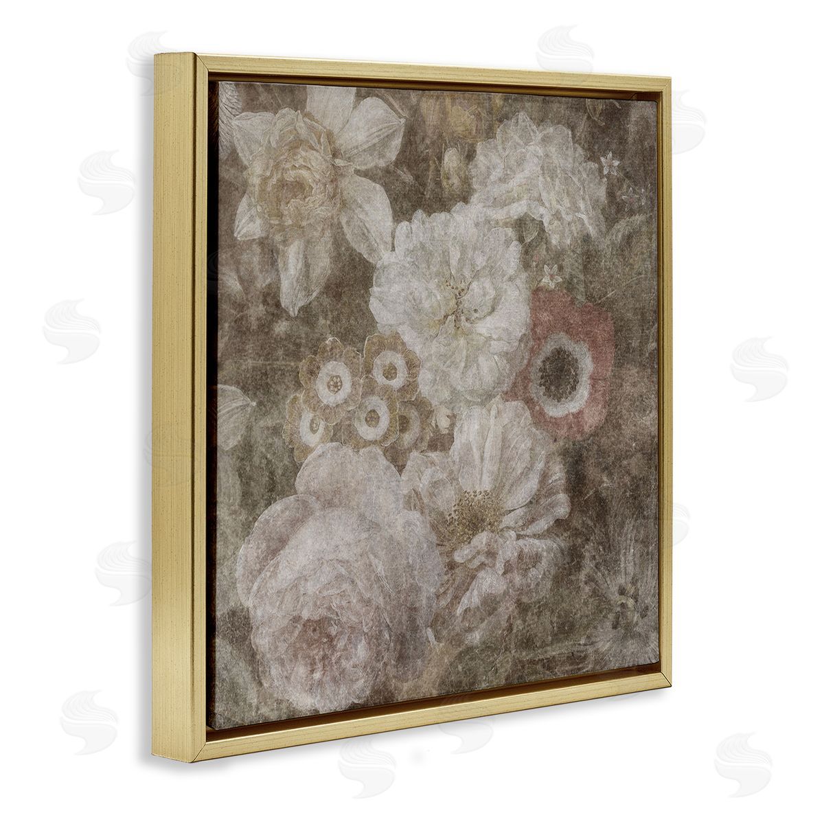 LSR Design Studio Antique Flower Arrangement Gold Floating Frame Canvas Wall Art Print