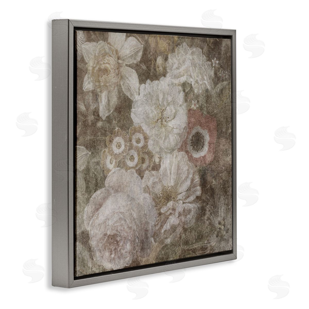 LSR Design Studio Antique Flower Arrangement Gray Floating Frame Canvas Wall Art Print