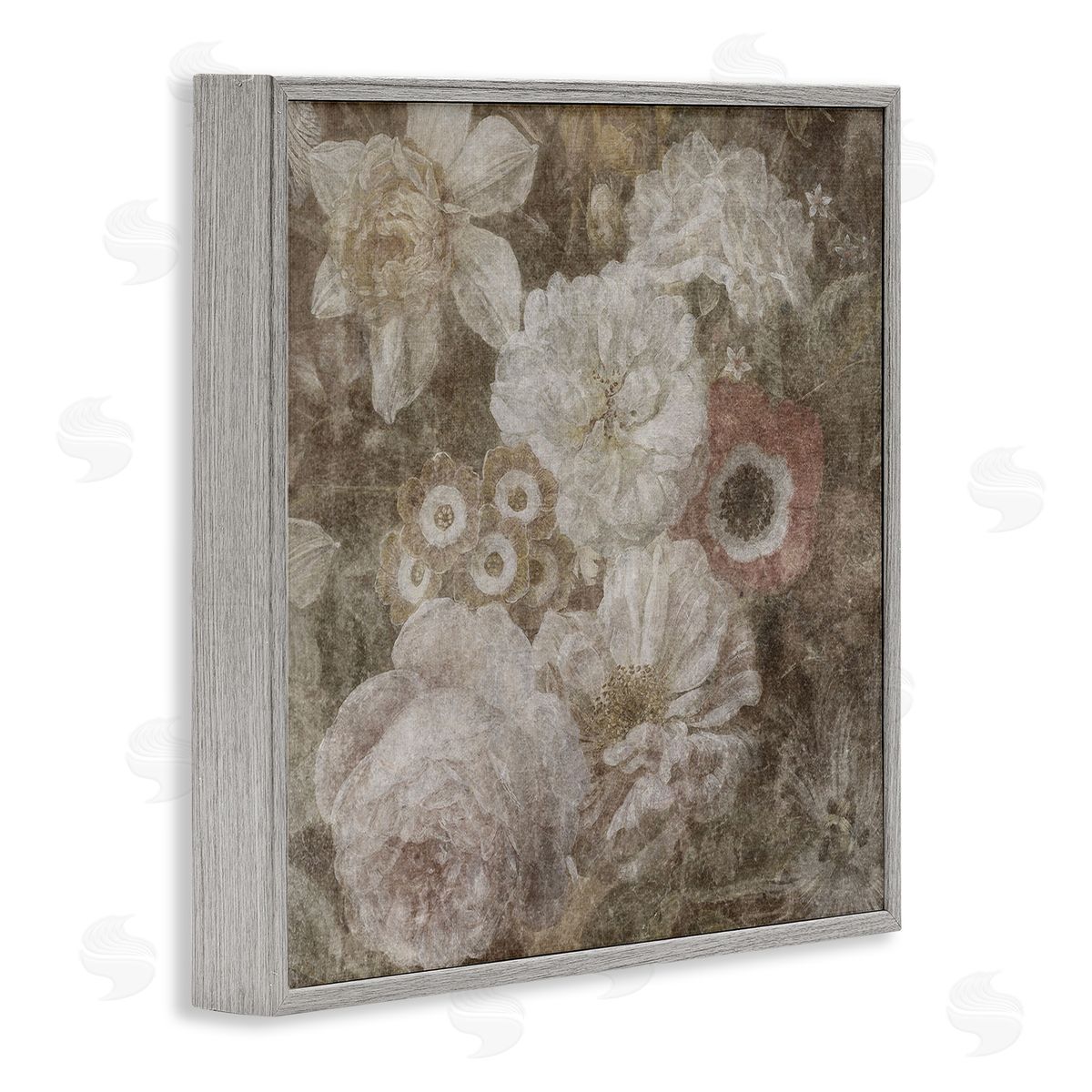 LSR Design Studio Antique Flower Arrangement Gray Framed Glicee Wall Art Print