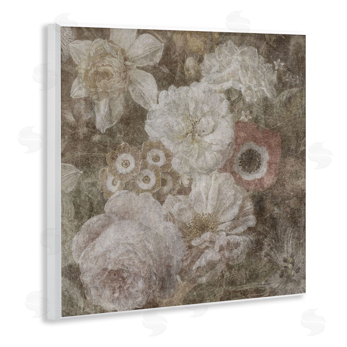 LSR Design Studio Antique Flower Arrangement Wooden Wall Plaque Art Print