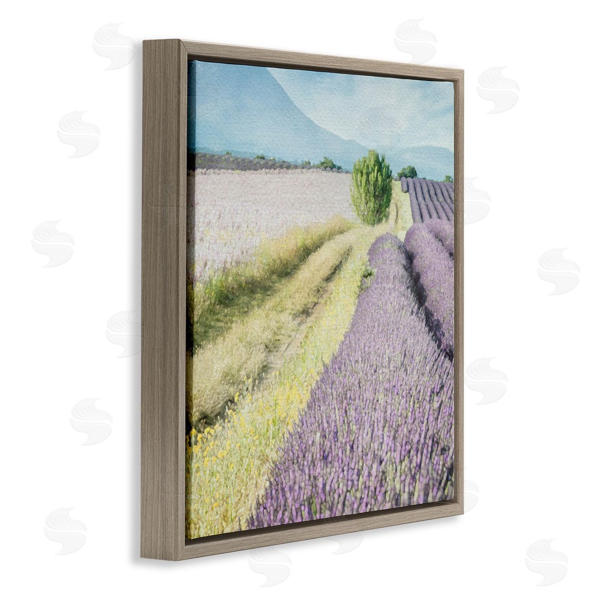 LSR Design Studio Country Lavender Fields Brown Floating Frame Canvas Wall Art Print