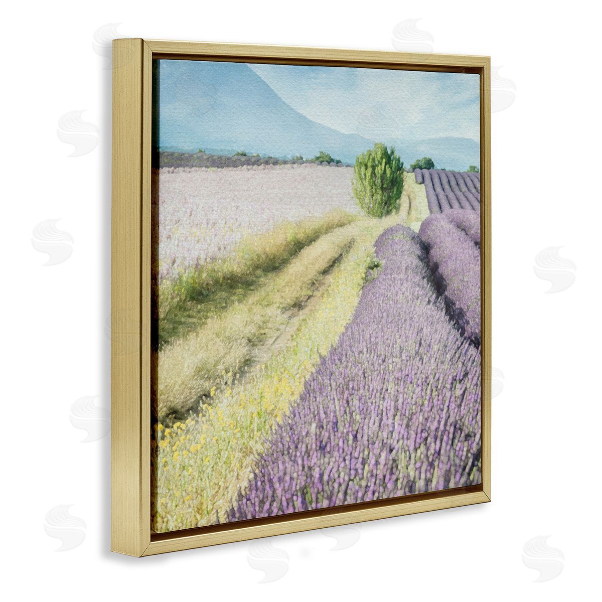 LSR Design Studio Country Lavender Fields Gold Floating Frame Canvas Wall Art Print
