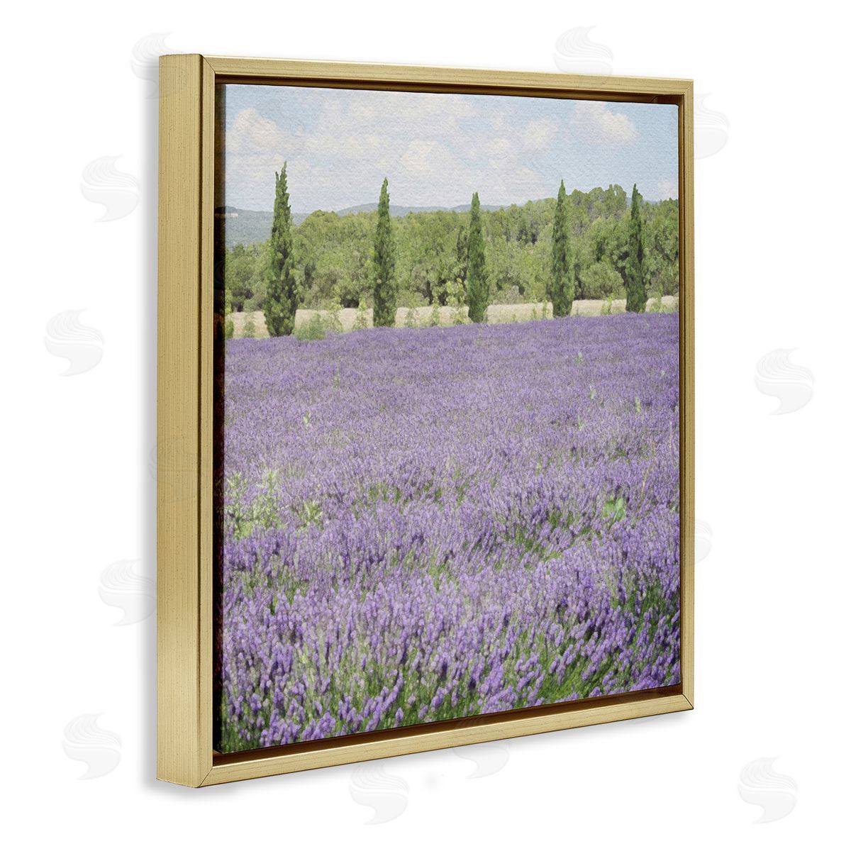 LSR Design Studio Country Lavender Meadow Gold Floating Frame Canvas Wall Art Print