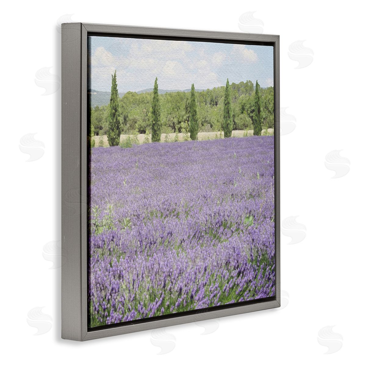 LSR Design Studio Country Lavender Meadow Gray Floating Frame Canvas Wall Art Print