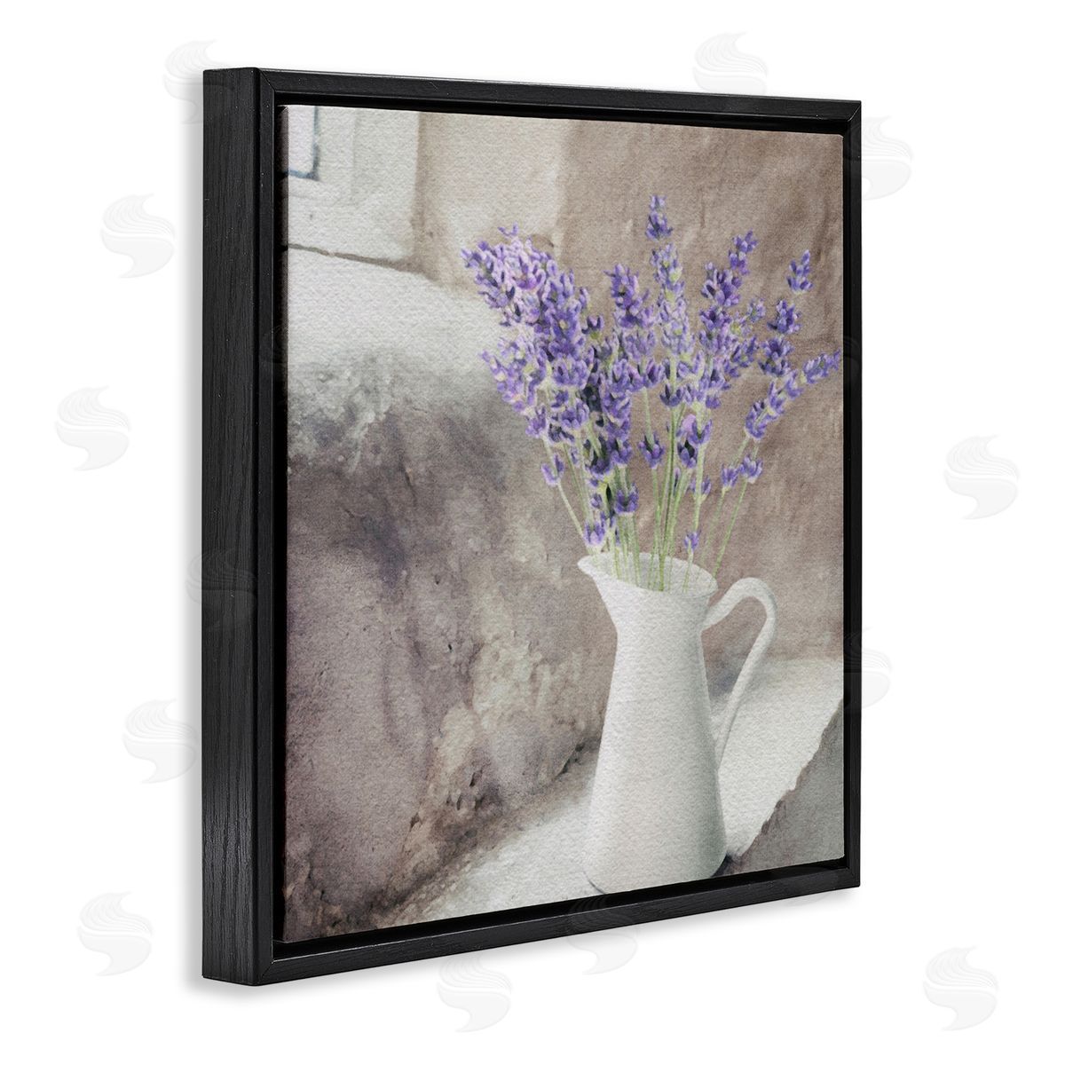 LSR Design Studio Lavender Vase in Window Black Floating Frame Canvas Wall Art Print