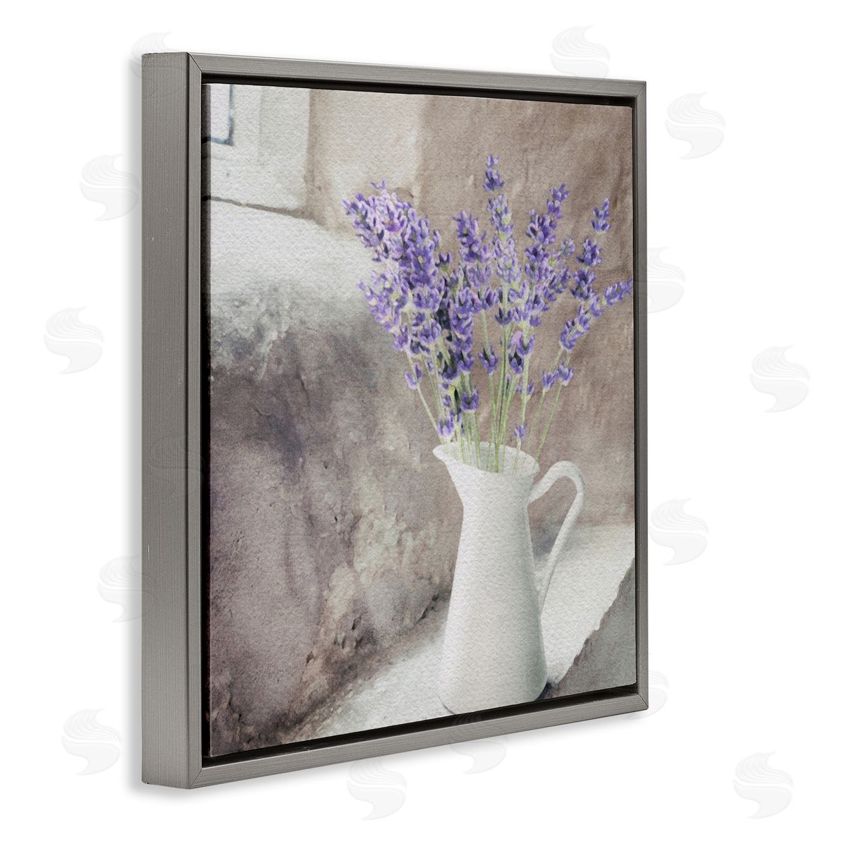 LSR Design Studio Lavender Vase in Window Gray Floating Frame Canvas Wall Art Print
