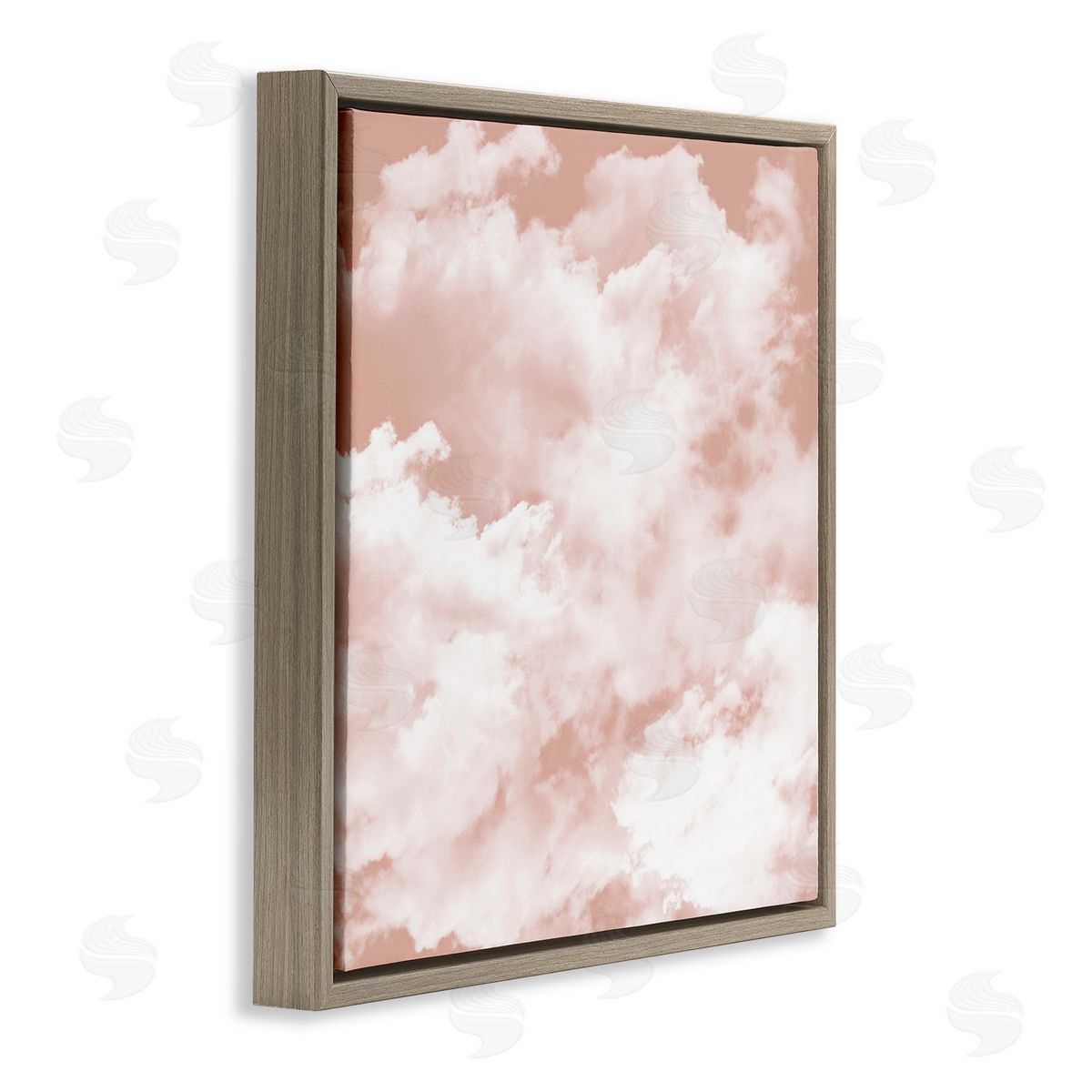LSR Design Studio Pastel Pink Clouds Brown Floating Frame Canvas Wall Art Print