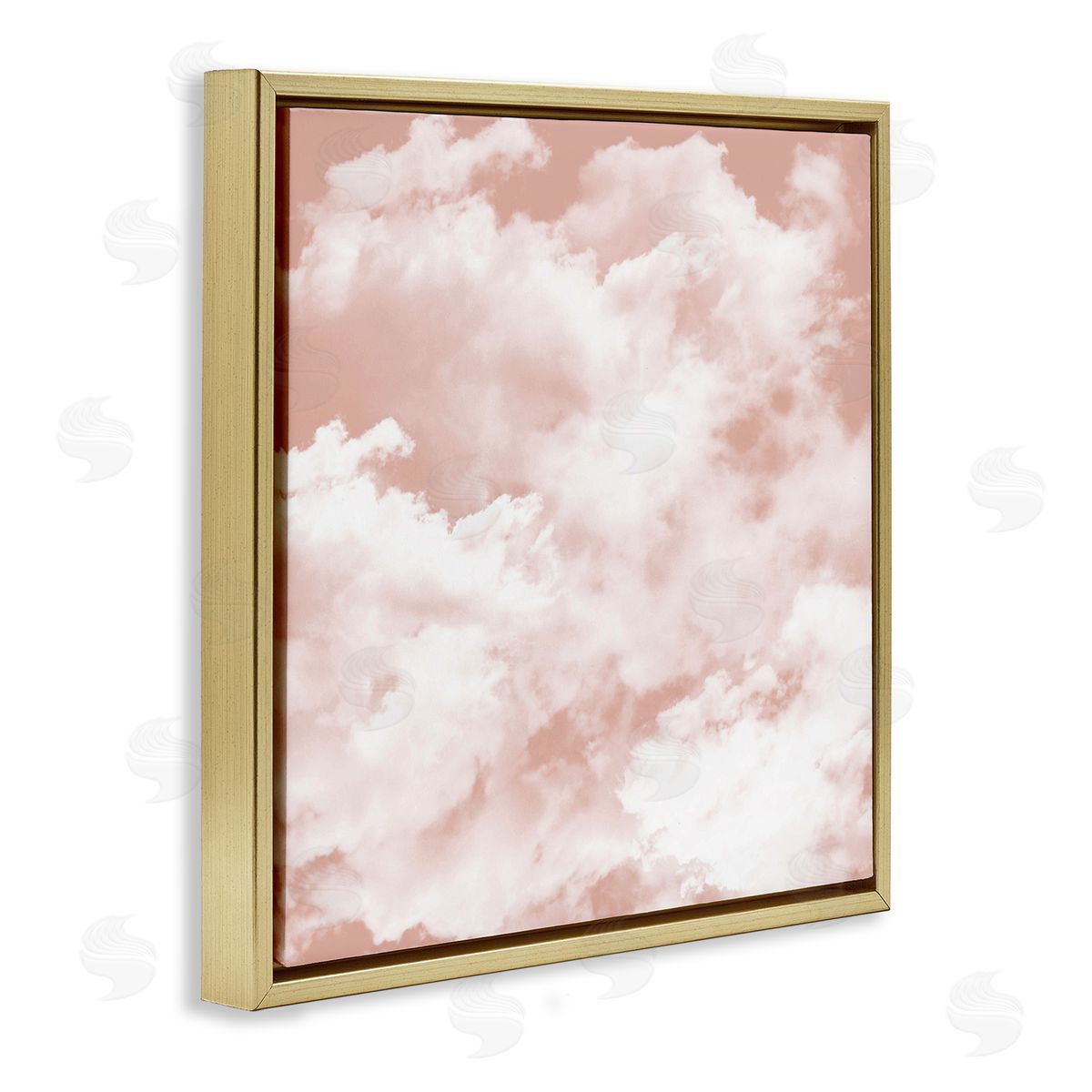 LSR Design Studio Pastel Pink Clouds Gold Floating Frame Canvas Wall Art Print