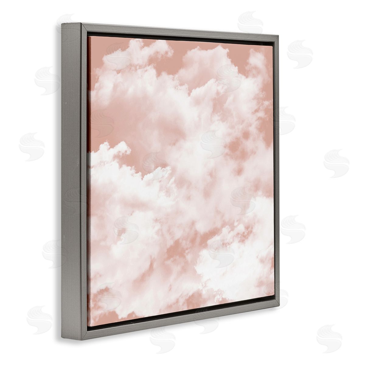 LSR Design Studio Pastel Pink Clouds Gray Floating Frame Canvas Wall Art Print