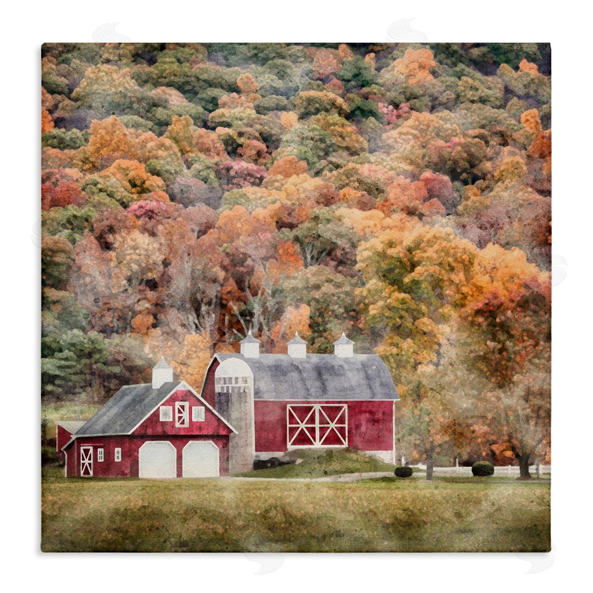 LSR Design Studio Barn in Autumn Scene Stretched Canvas Wall Art Print