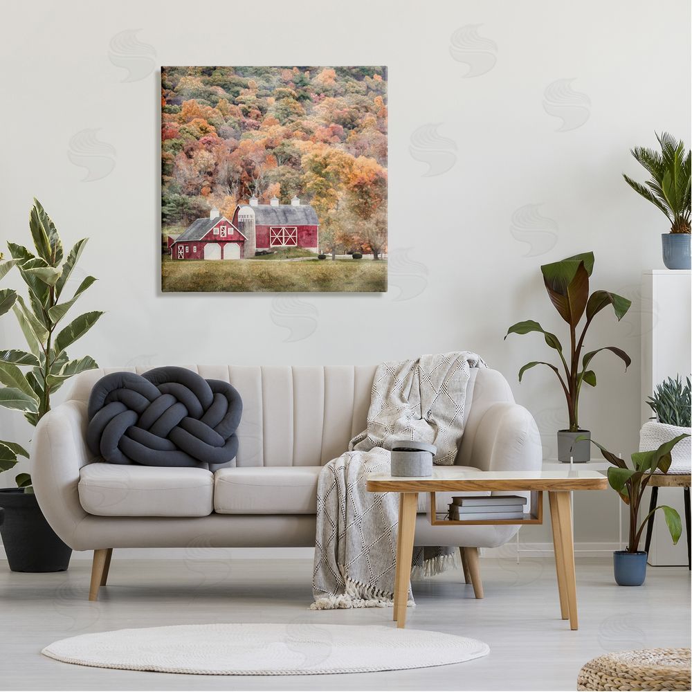 LSR Design Studio Barn in Autumn Scene Canvas Wall Art in Room