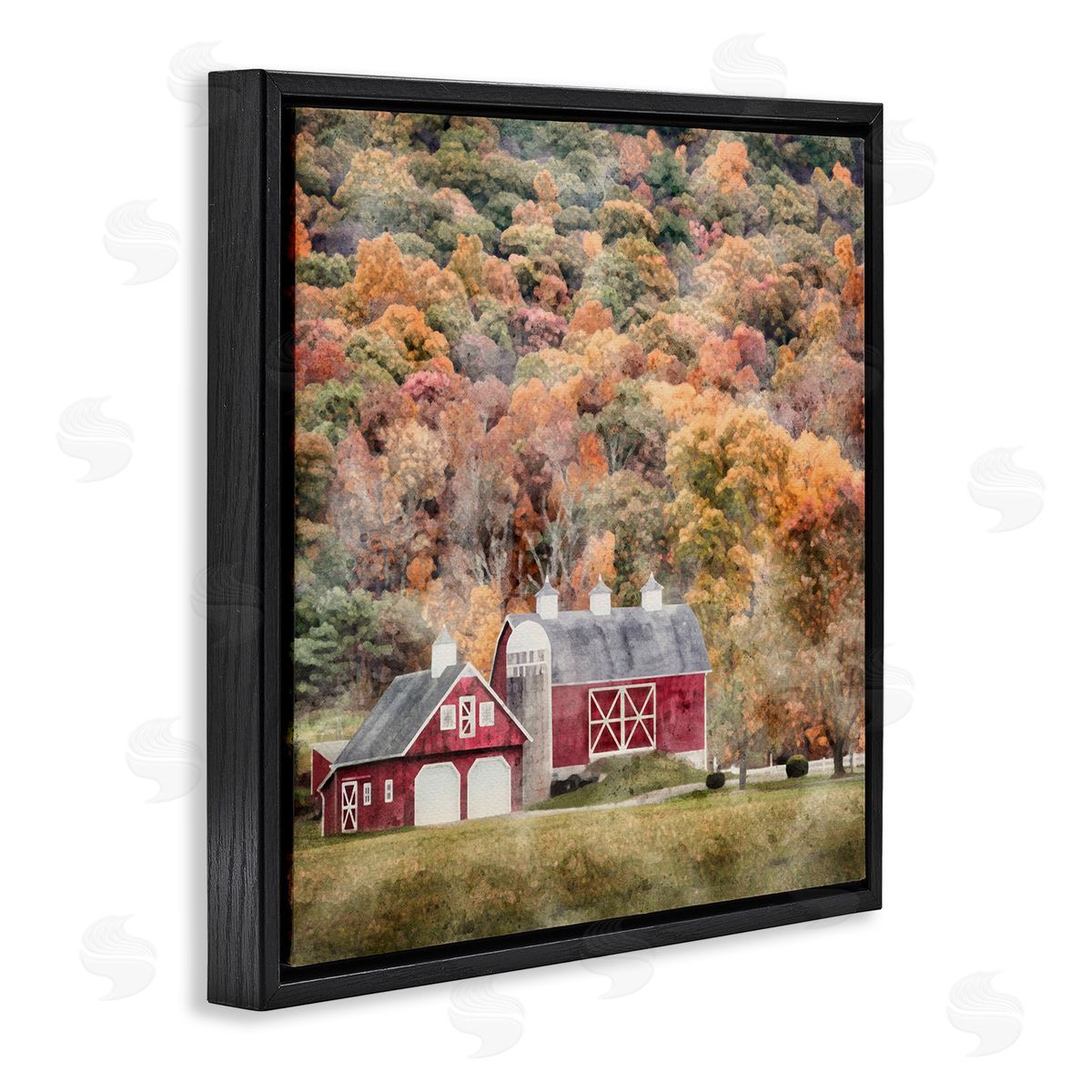 LSR Design Studio Barn in Autumn Scene Black Floating Frame Canvas Wall Art Print
