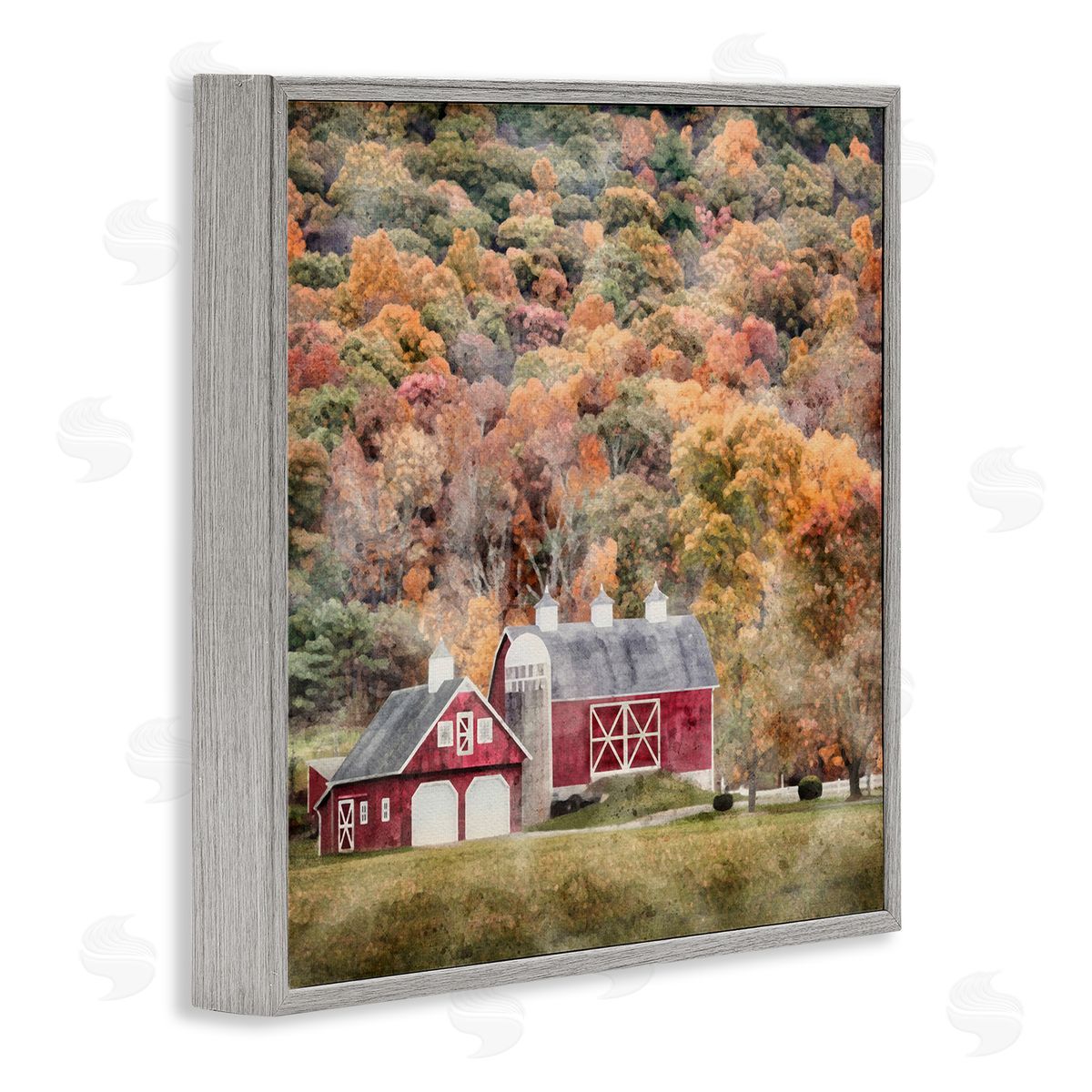 LSR Design Studio Barn in Autumn Scene Gray Framed Glicee Wall Art Print