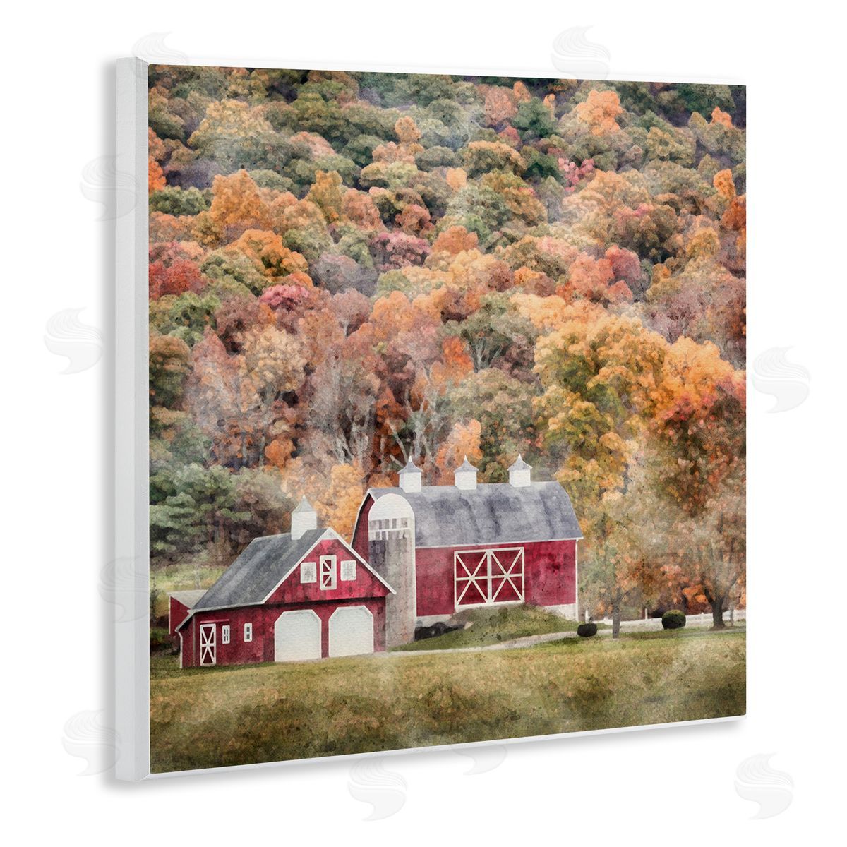 LSR Design Studio Barn in Autumn Scene Wooden Wall Plaque Art Print