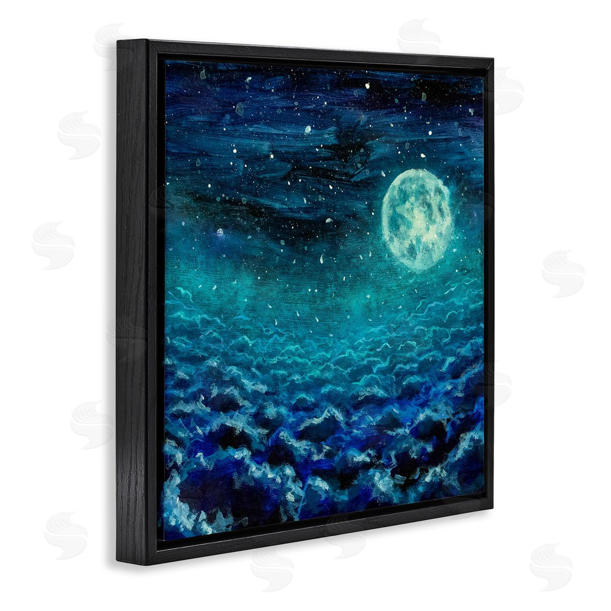 Valery Rybakow Moon & Clouds Painting Black Floating Frame Canvas Wall Art Print