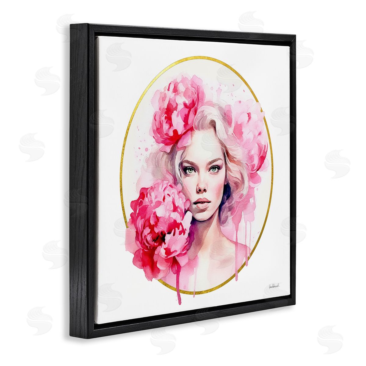 Amanda Greenwood Girl with Carnations Portrait Black Floating Frame Canvas Wall Art Print