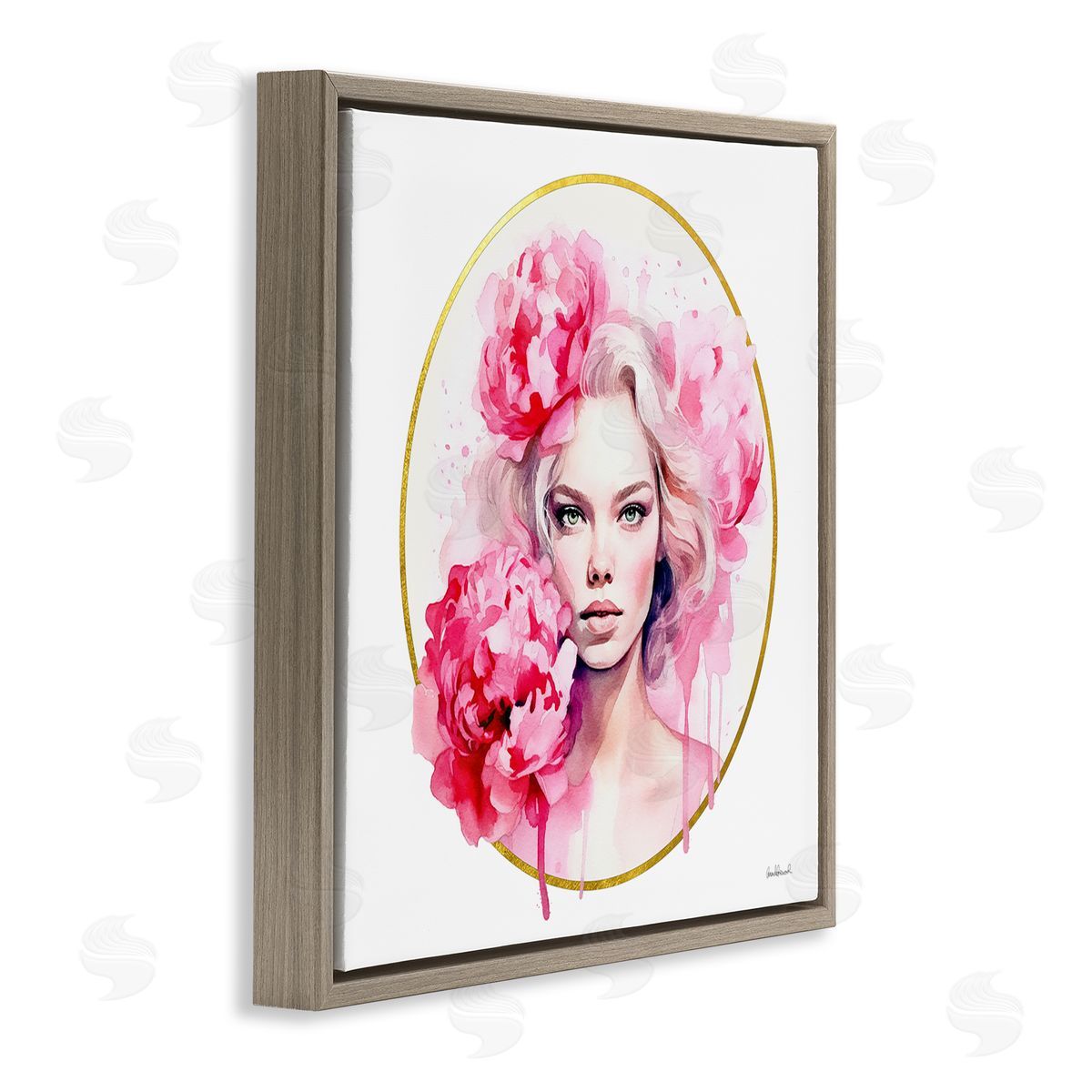 Amanda Greenwood Girl with Carnations Portrait Brown Floating Frame Canvas Wall Art Print