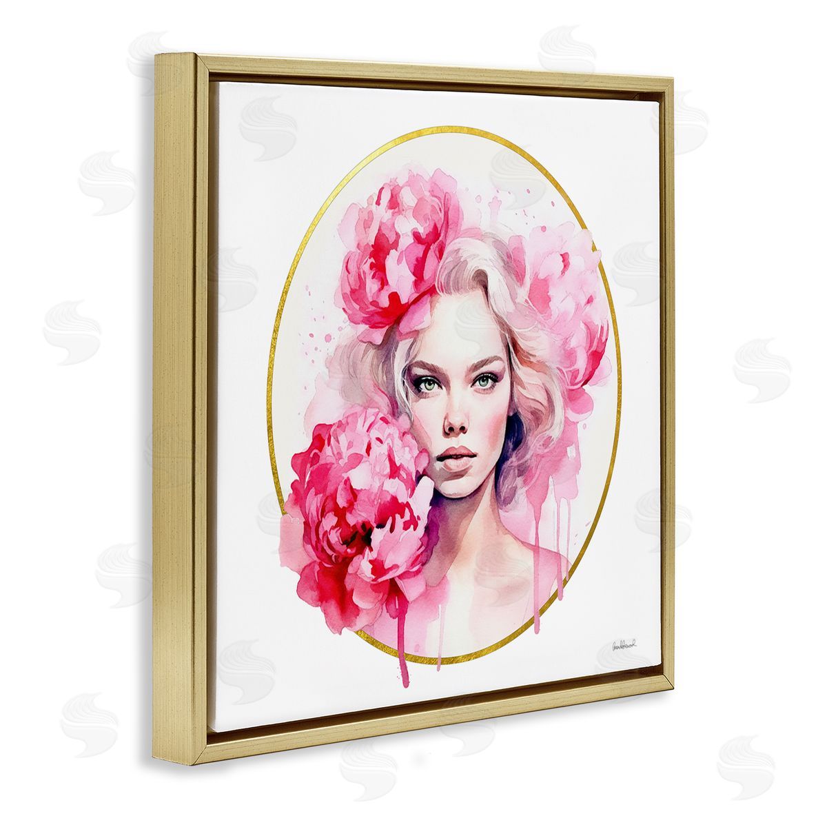 Amanda Greenwood Girl with Carnations Portrait Gold Floating Frame Canvas Wall Art Print